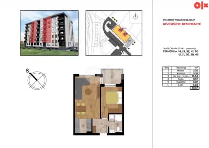 Dvosoban stan u izgradnji 40,67m2. Čelinac 2
