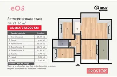 Vrtovi Sunca, četverosoban stan 91m2 1
