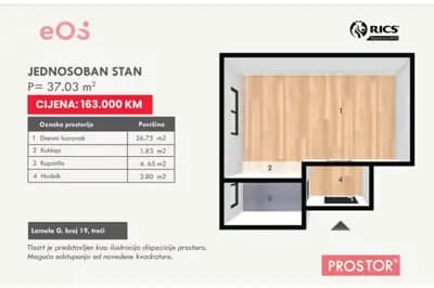 Vrtovi Sunca, jednosoban stan, treći sprat 2